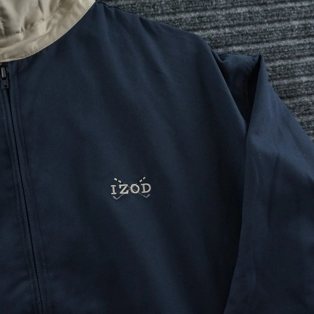 IZOD Harrington Jacket Mens Large Navy Blue Vintage Golf Windbreaker